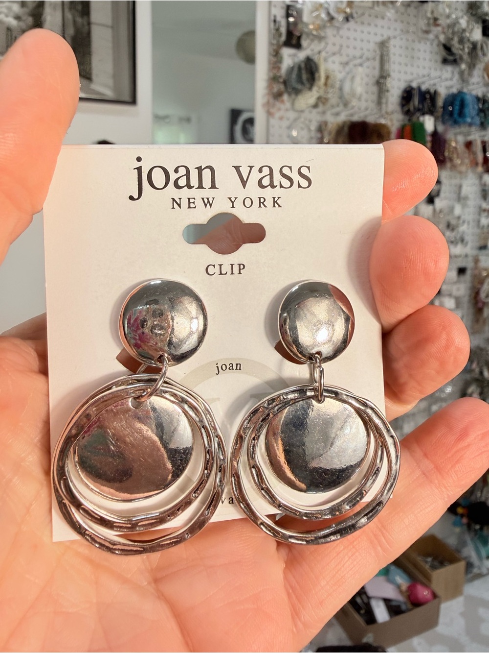 Joan Vass Silver Layered Hoop Clip-On Earrings